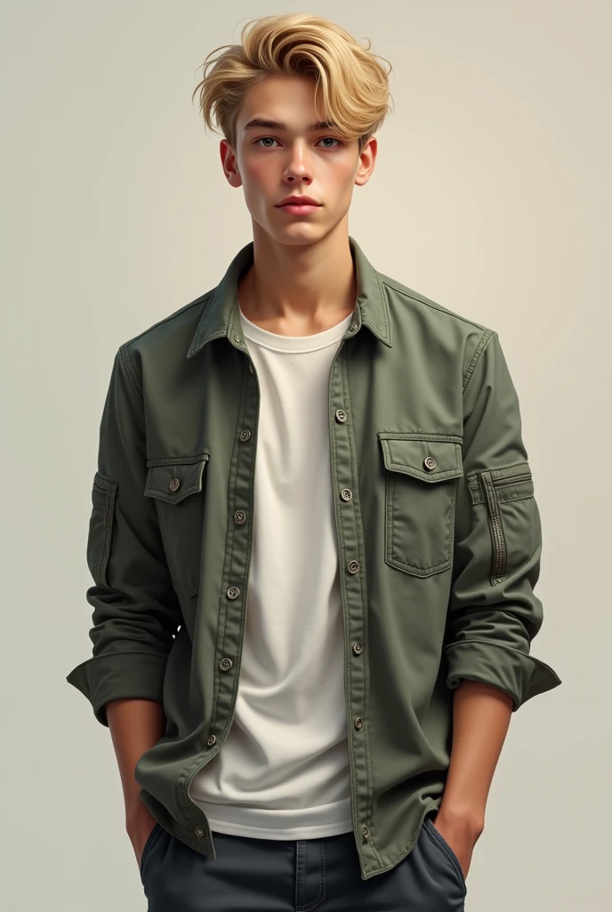 short hair boy, delgado, high, with clothes, Argentinian, realist, rubio, 