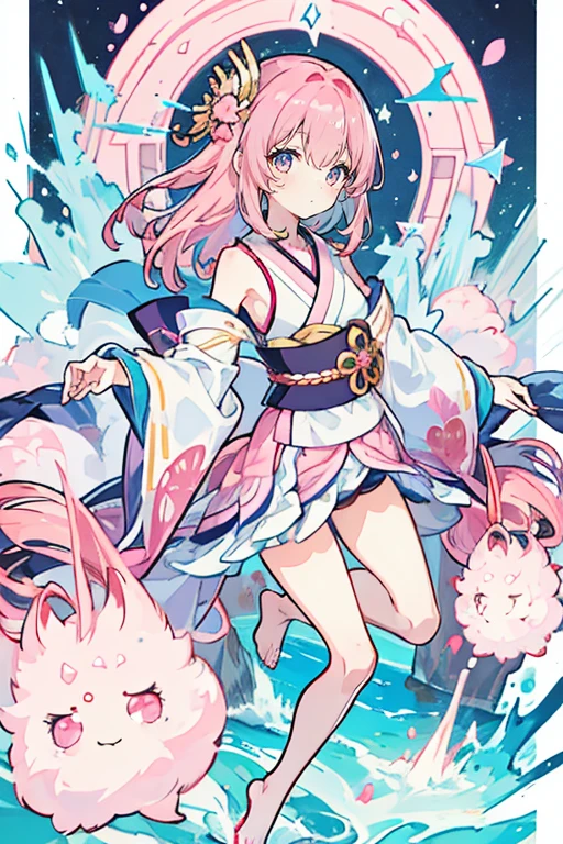 (1 person),(Best image quality, 8k, masterpiece:1.3), (high school student:1.5), ((Pink lob hair:1.1)), (Bobcut),(Swept-apart bangs), (Cute eyes, Iris Sky Blue, like々funny Face), (Standard weight), (Small ), (Glowing Skin:1.3),(Pale skin:1.2),(Sweaty skin:1.2),(smile),YunaX, Removable sleeves, kimono, sash, Hakama skirt, break ((Show me your armpits)),(Crystal Tree), (flying debris), (Highest quality), Very detailed, ((1 person)), Focus Only，dynamic，((smile))，Perfect Face, 美funny Face, Very detailedな顔，(Pink long hair_Pink Eyes:1.3)，Swimwear，Idle only，Gorgeous hair ornament,smile，lake，smile,alone, 1 personの, blush, 