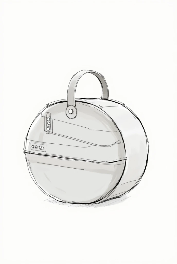 round makeup kit with 3 floors attached, a button to hold the floors on place and a handle attached to the kit in sketch art