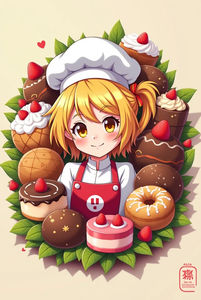 logo,Kizi, anime food, baking art, brigadiers frescas ao fundo, candies, Truffles, brigadiers, chocolates, candies finos, blondie hair