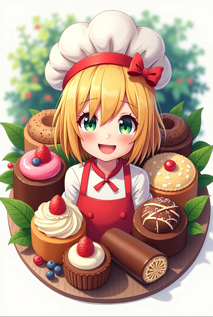 logo,Kizi, anime food, baking art, brigadiers frescas ao fundo, candies, Truffles, brigadiers, chocolates, candies finos, blondie hair