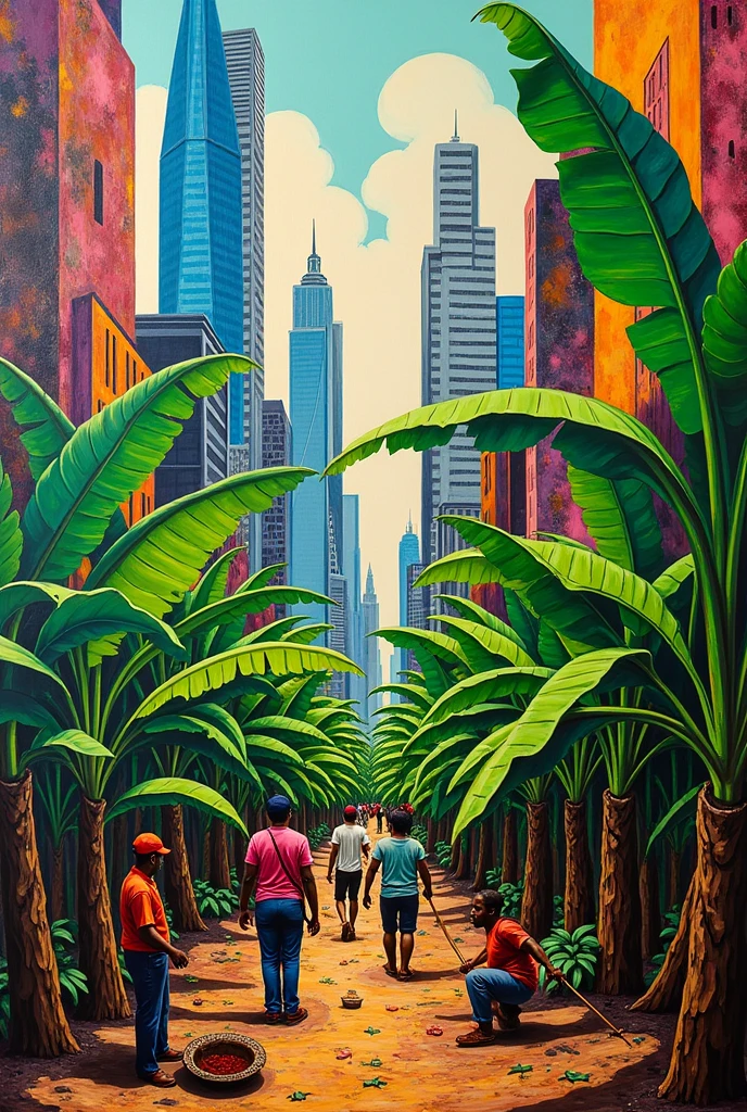 Can you create me a banana farm in urban style Painting
