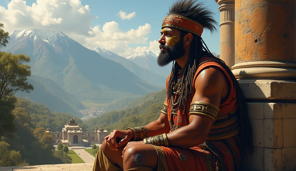 Inca general sitting with his face painted 