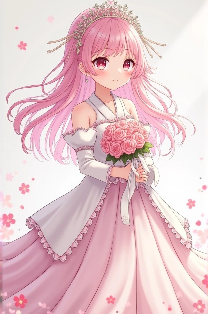 Light pink hair,anime women,Japanese wedding dress