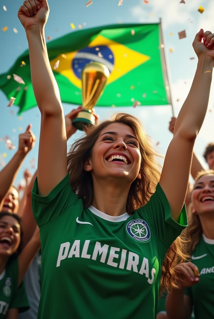 Woman happy that Palmeiras won the World Cup