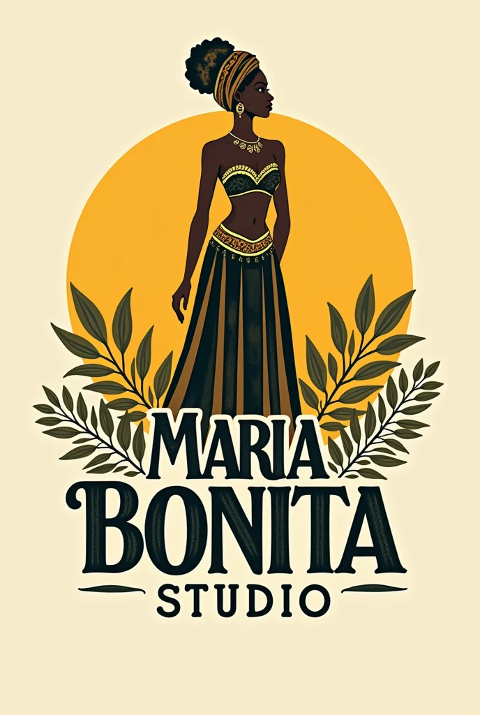 To create a logo for "Maria Bonita Studio" that reflects Afro-Brazilian culture and the style you mentioned, here are some ideas and elements you can consider:

1. Cultural and Religious Elements:
Figure of a Bahian Woman: Consider a silhouette or illustration of a Bahian woman in traditional dress. She may be wearing traditional clothes, like the flared skirt, blouse with lace details and turban or headwrap.
Religious References: If you want to incorporate references to African religious culture, consider including subtle elements such as the symbol of Candomblé women, For example, using stylized images of elements associated with the orishas or symbols of protection.
2. Paleta de cores:
mustard yellow: Use mustard yellow as the main color to create a feeling of warmth and welcome.. Combine with complementary colors that don&#39;t distract from the yellow., like neutral or earthy tones.
Add-ons: Add accents in soft contrasting colors, like white, brown or olive green, to enhance the design without competing with the mustard yellow.
3. Typography:
Elegant and Artistic Font: Choose a font that is elegant and reflective of the artisanal style. Fontes with an toque artesanal ou manuscrito podem funcionar bem para transmitir a personalidade do ateliê.
Customization: Consider styling the typography to incorporate elements of Bahian or African culture, as decorative patterns.
4. Layout e Design:
silhuette e Detalhes: The silhouette of the Bahian woman can be in the center or to the side of the text. Add cultural details around the silhouette, such as African patterns or embroidery elements.
Symbol Incorporation: Incorporate symbols such as traditional necklaces, ethnic ornaments or patterns to enrich the design.
5. Examples of Visual Ideas:
silhuette + texto:

A stylized silhouette of a Bahian woman in traditional mustard yellow clothing. the name "Maria Bonita Studio" can be below or next to the figure, with an