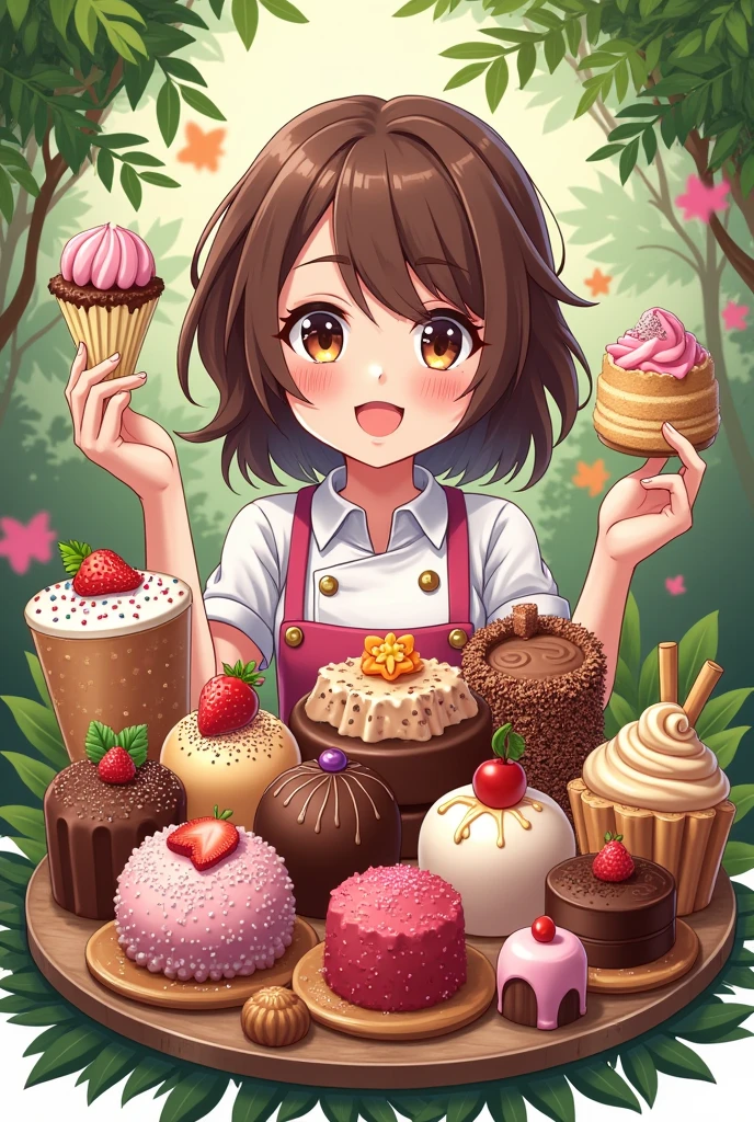 logo,Kizi, anime food, baking art, brigadiers frescas ao fundo, candies, Truffles, brigadiers, chocolates, candies finos, brownhair