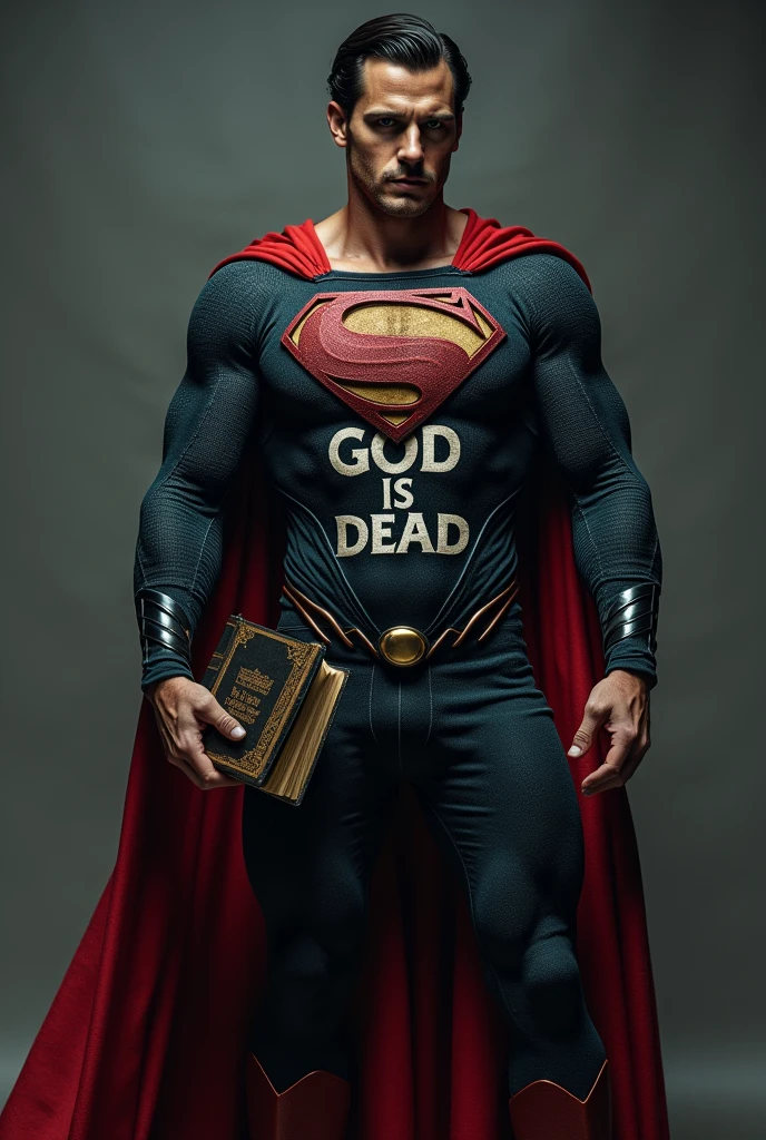Shirt that says God is dead and a bible in hand Superman concept (Nietzsche)
Nihilism