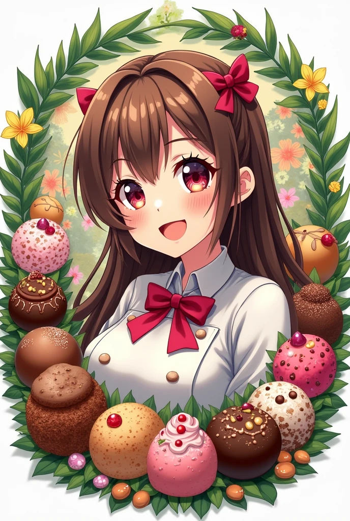 logo,Kizi, anime food, baking art, brigadiers frescas ao fundo, candies, Truffles, brigadiers, chocolates, candies finos, brownhair