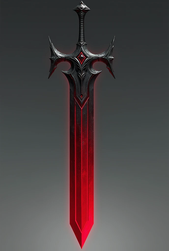 Large sword with blackened handle and long blade in a strong red color, RPG games style