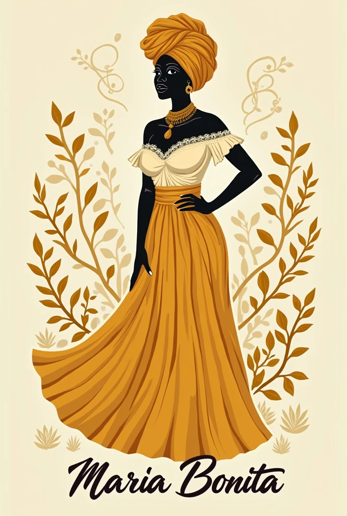 1. Cultural and Religious Elements:
Figure of a Bahian Woman: Consider a silhouette or illustration of a Bahian woman in traditional dress. She may be wearing traditional clothes, like the flared skirt, blouse with lace details and turban or headwrap. Pombagira Clothes Religious References: If you want to incorporate references to African religious culture, consider including subtle elements such as the symbol of Candomblé women, For example, using stylized images of elements associated with the orishas or symbols of protection.
2. Paleta de cores:
mustard yellow: Use mustard yellow as the main color to create a feeling of warmth and welcome.. Combine with complementary colors that don't distract from the yellow., like neutral or earthy tones.
Add-ons: Add accents in soft contrasting colors, like white, brown or olive green, to enhance the design without competing with the mustard yellow.
3. Typography:
Elegant and Artistic Font: Choose a font that is elegant and reflective of the artisanal style. Fonts with a handcrafted or handwritten feel can work well to convey the studio’s personality..
Customization: Consider styling the typography to incorporate elements of Bahian or African culture, as decorative patterns.
4. Layout e Design:
Silhouette and Details: The silhouette of the Bahian woman can be in the center or to the side of the text. Add cultural details around the silhouette, such as African patterns or embroidery elements.
Symbol Incorporation: Incorporate symbols such as traditional necklaces, ethnic ornaments or patterns to enrich the design.
A stylized silhouette of a Bahian woman in traditional mustard yellow clothing. the name "Maria Bonita Studio" can be below or next to the figure, with a cursive or handwritten font.
detailed illustration: