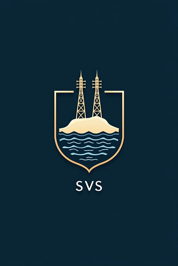 Minimalist football shield with a centralized hill, two equally sized wire towers on top of the hill, a tide below. At the bottom the acronym SvS. in dark blue colors, light blue, white and gold.