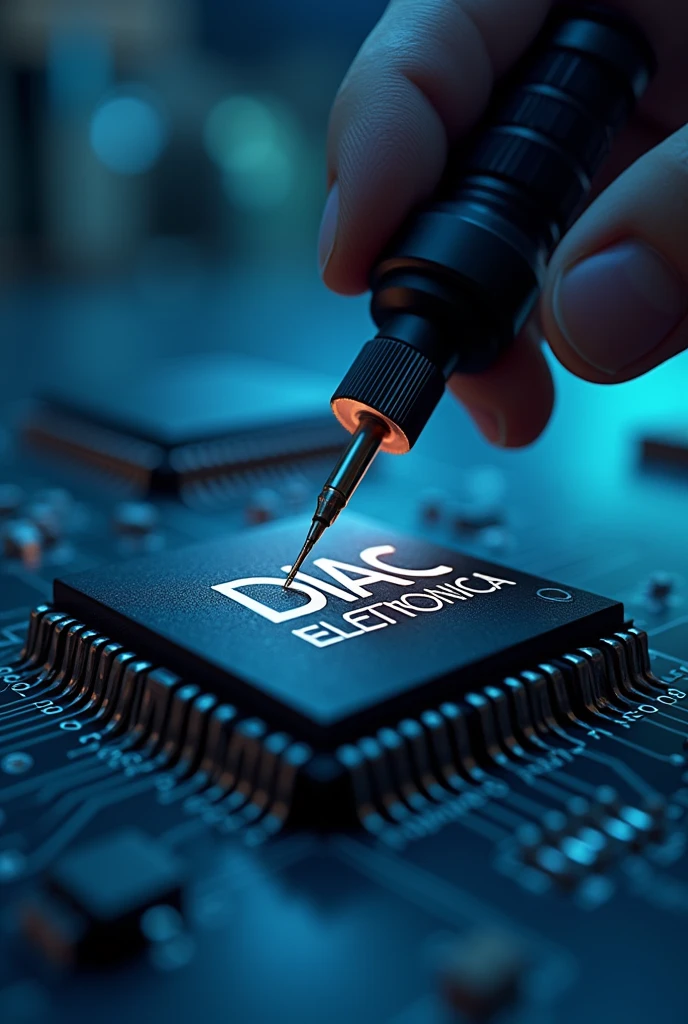 Logo written Diac Eletronica, which refers to the maintenance of electronic equipment, com chips, Soldering Iron 