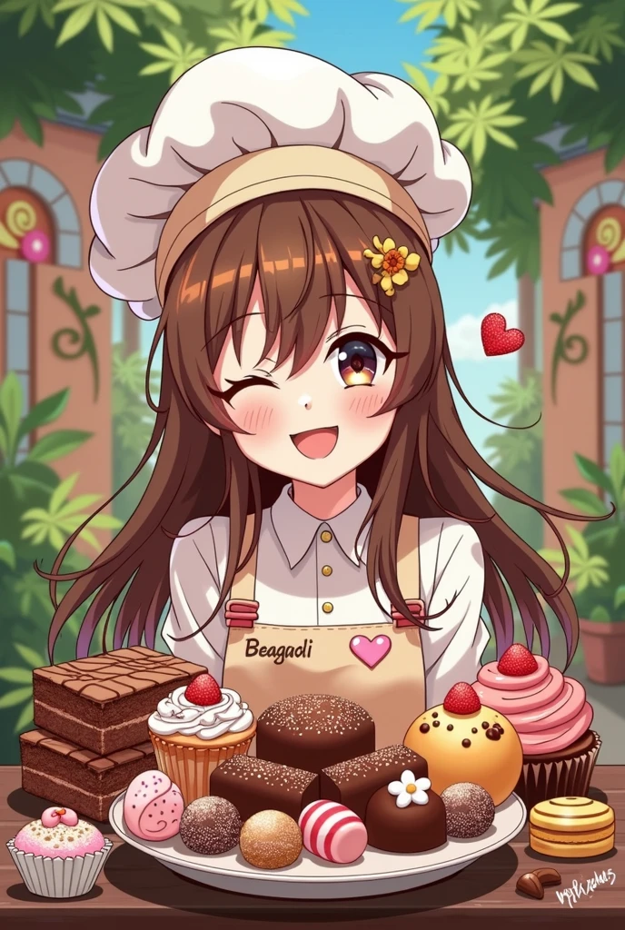 logo,Kizi, anime food, baking art, brigadiers frescas ao fundo, candies, Truffles, brigadiers, chocolates, candies finos, brownhair