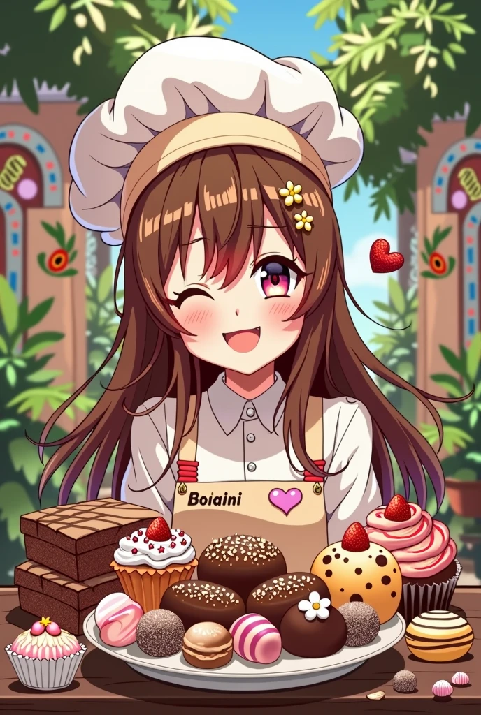 logo,Kizi, anime food, baking art, brigadiers frescas ao fundo, candies, Truffles, brigadiers, chocolates, candies finos, brownhair
