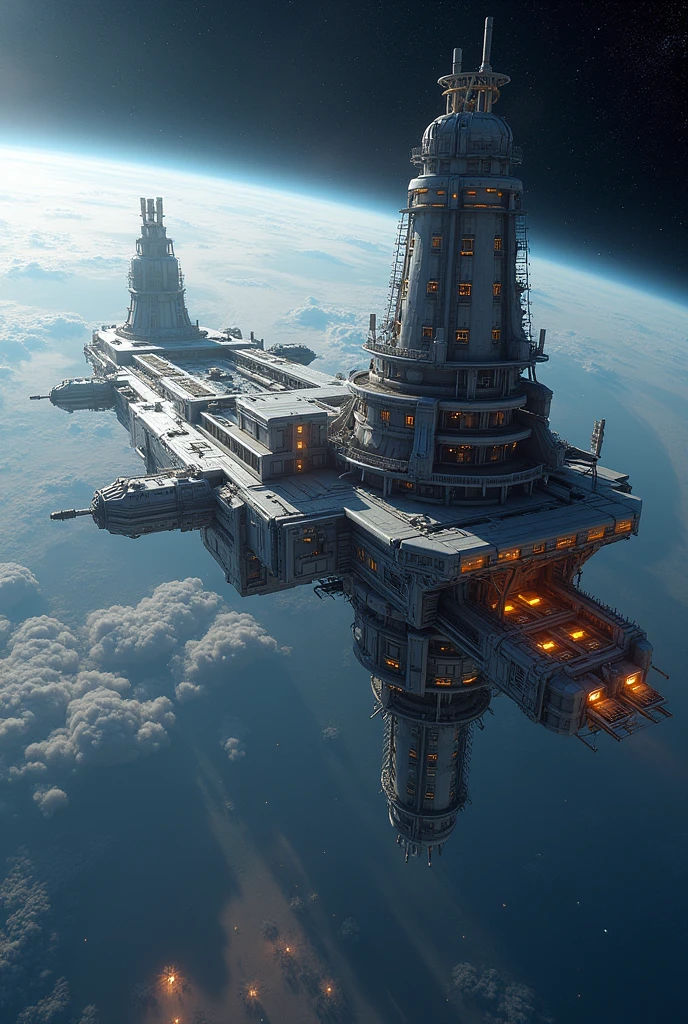 A gigantic space station, very well designed with all life support and for human tourism, close to the mesosphere of planet earth.