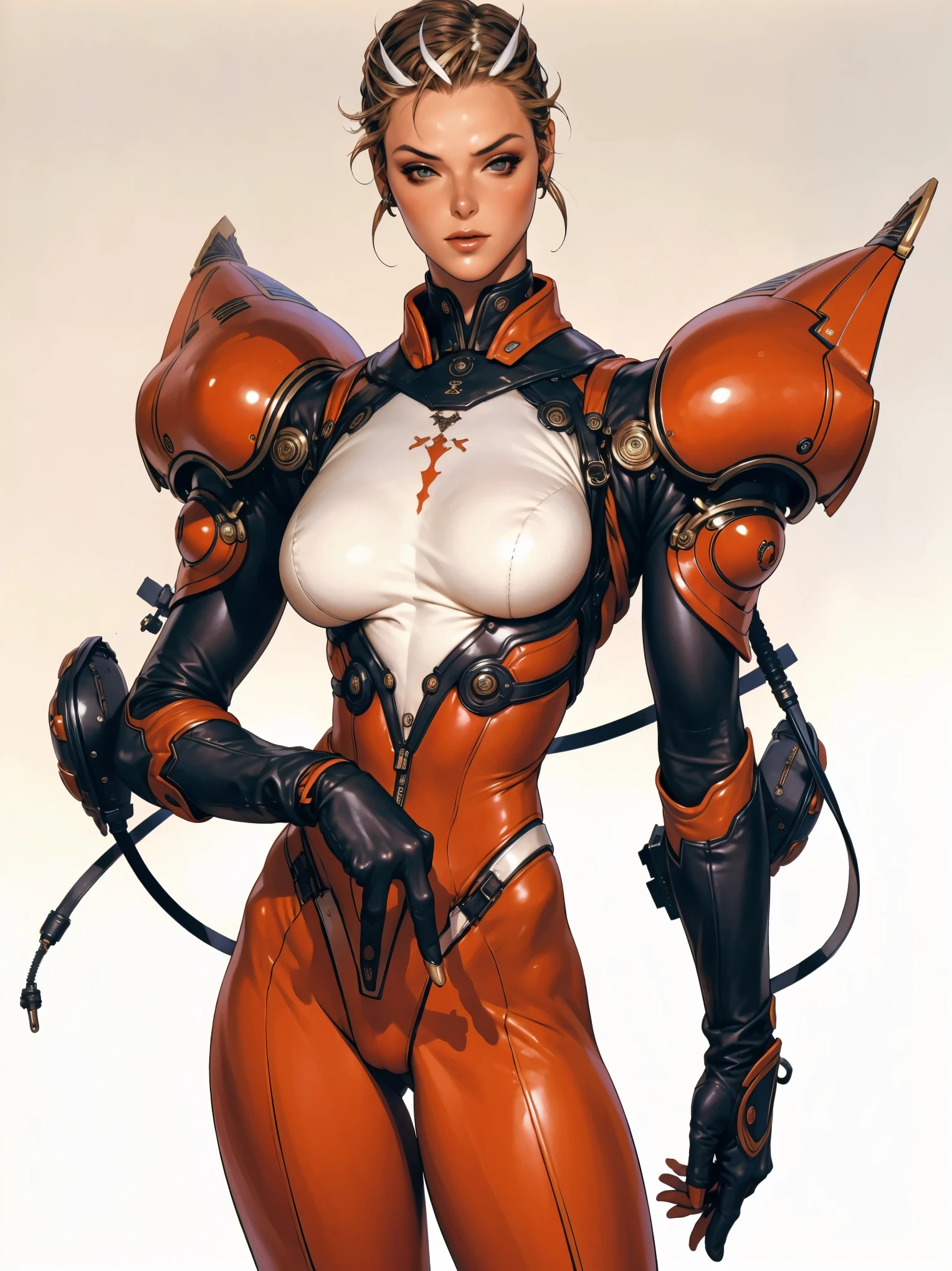 (((Brigitte Nielsen))), (((red suit))), (((back view))), (((perfect ass))), ((( soldier suit ))), (((Black short haircut))), (((Russian girl))), ((high collar)), (((red army suit))), (((best qualityer: 1.4))), (Unbeatable masterpiece), (hiper HD),(CG 8k hyper-realistic), (((brave face))), (((breasts big))), (((hyper feminine))), sexly girl, ((( sculptural body ))), (((1 Kizi))), Kizi cibernética de 25 anos com perfectbody,,Beautiful and well-groomed face,muscular body:1.2,solid color detailed jacket, (Head to thigh photos), Complex equipment, green dark,Long pants,Tight clothes are dark,With white stars and off-white stripes,,,,,Armor Metal Electronic Parts, Poison tattoos ) INFO, Kizi, (((standing alone))), pirralha violent, ((())), sexly, pose de atitude, work of art, post-apocalypse, (((manga style))), bounty hunter, violent, Manic, the way you want, slenderbody, thin but strong, perfectbody, roupa moderna, advanced technology, neon, sleeves with vertical striped pattern, neutral background, (( cowboy shot )). intricate visual
