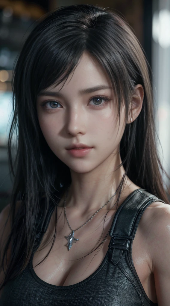 Tifa lockhart, (best quality,ultra-detailed,Realistic:1.37),beautiful detailed face,Perfect symmetry,perfectly shaped body,Perfect makeup,vivid colors,studio lighting