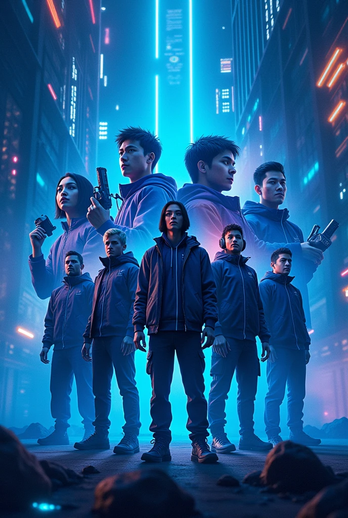 Advertisement for a gaming company called &#39;Universal Games&#39; with navy blue and neon blue colors 