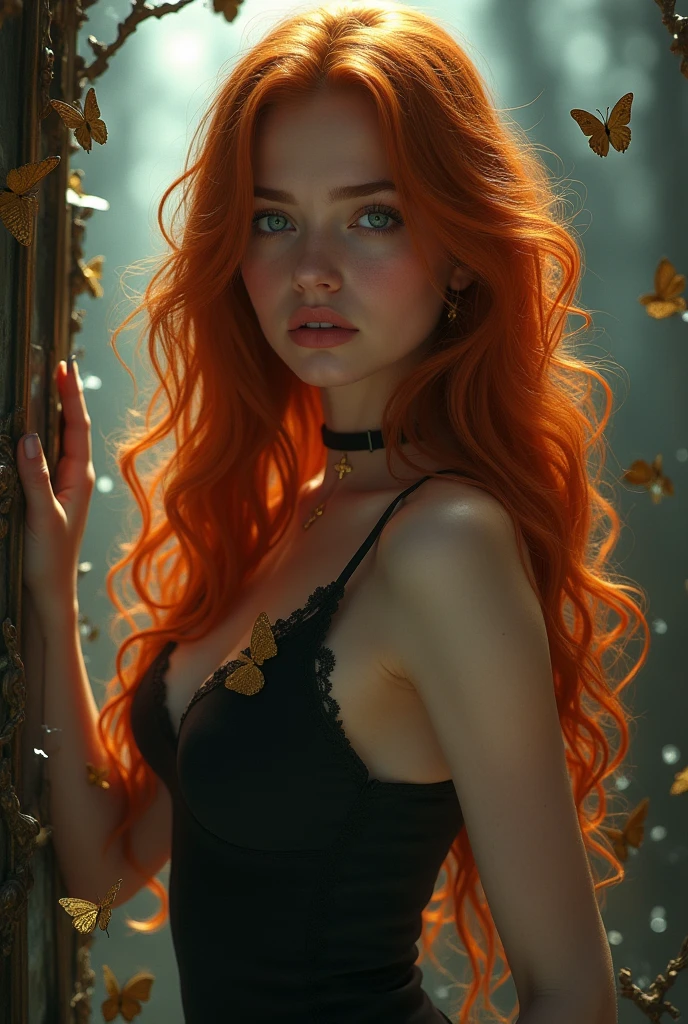 (solo, full body photo:1.3), (action packed:1.3), (haze, fog, mist:1.3), chiaroscuro, best quality, photorealistic, 1woman, (cute), (24yo:1.2), redhead, long ginger hair highly detailed, 1700'S, digital photography, art by artgerm and ruan jia and greg rutkowski surreal painting gold butterfly filigree, broken glass, (masterpiece, sidelighting, finely detailed Fashionable eyes: 1.2) (perfect oval large eyes that gazes at the viewer), beautiful detailed face, blue gorgeous perfect eyes, (blonde hair ponytail), (attractive young woman:1.3), (thick amazing hair), (seductive:1.1), (blushing:1.1)