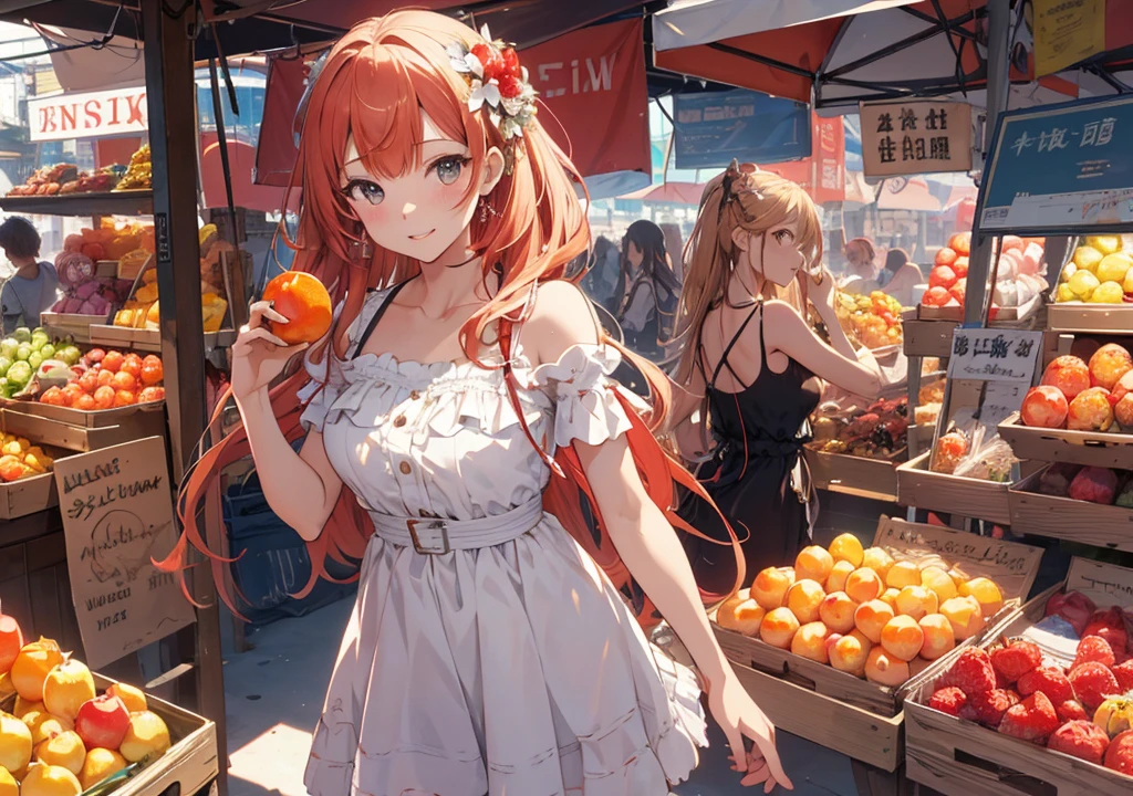 Realistic photos, Focus distance 10mm, Red and white, Beautiful girl, Realistic photos, Shooting at focus distance 10mm, masterpiece, 最high quality, high quality, Very detailed CG 8k wallpaper unit, Award-winning photography, Depth of written boundary, High resolution, bloom, chromatic aberration, Realistic, Very detailed, Art Station Trends, CGsociety Trends, Complex, High detail, dramatic, Art on the go, volumetric lighting, Disney princesses choosing colorful fruit and accessories at a market in Ibiza
Markets, colorful fruits, accessories and vibrant streets