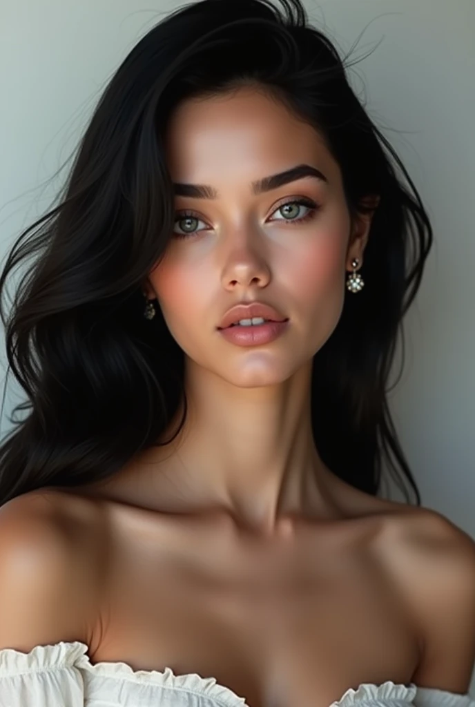 Black hair Instagram model with pretty face and gray eyes