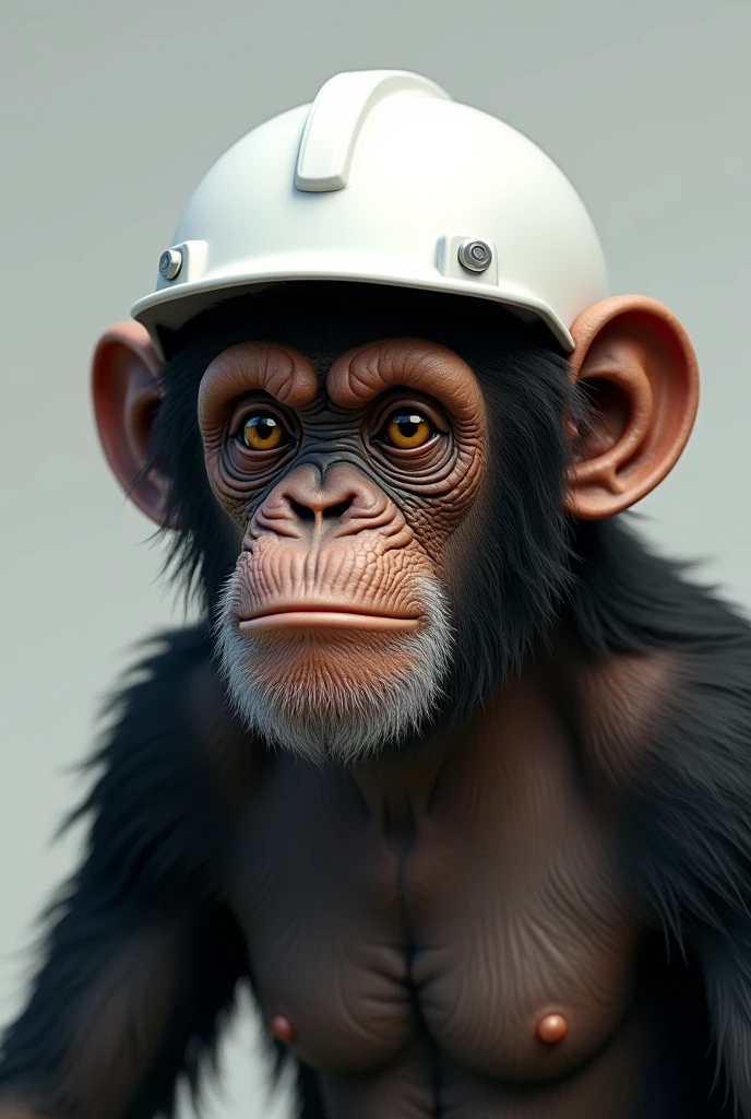 Chimpanzee with realistic white engineer helmet