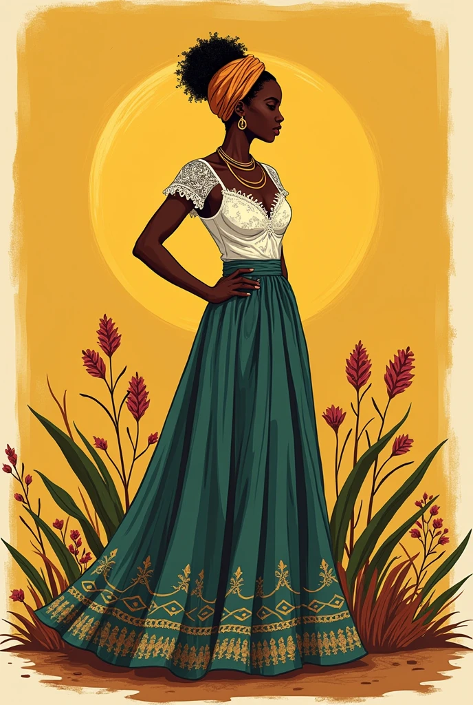 
1. Cultural and Religious Elements:
Figure of a Bahian woman and man: Consider a silhouette or illustration of a Bahian woman in traditional dress. She may be wearing traditional clothes, like the flared skirt, blouse with lace details and turban or headwrap. Pombagira Clothes Religious References: If you want to incorporate references to African religious culture, consider including subtle elements such as the symbol of Candomblé women, For example, using stylized images of elements associated with the orishas or symbols of protection.
2. Paleta de cores:
mustard yellow: Use mustard yellow as the main color to create a feeling of warmth and welcome.. Combine with complementary colors that don&#39;t distract from the yellow., like neutral or earthy tones.
Add-ons: Add accents in soft contrasting colors, like white, brown or olive green, to enhance the design without competing with the mustard yellow.
3. Typography:
Elegant and Artistic Font: Choose a font that is elegant and reflective of the artisanal style. Fonts with a handcrafted or handwritten feel can work well to convey the studio’s personality..
Customization: Consider styling the typography to incorporate elements of Bahian or African culture, as decorative patterns.
4. Layout e Design:
Silhouette and Details: The silhouette of the Bahian woman can be in the center or to the side of the text. Add cultural details around the silhouette, such as African patterns or embroidery elements.
Symbol Incorporation: Incorporate symbols such as traditional necklaces, ethnic ornaments or patterns to enrich the design.




