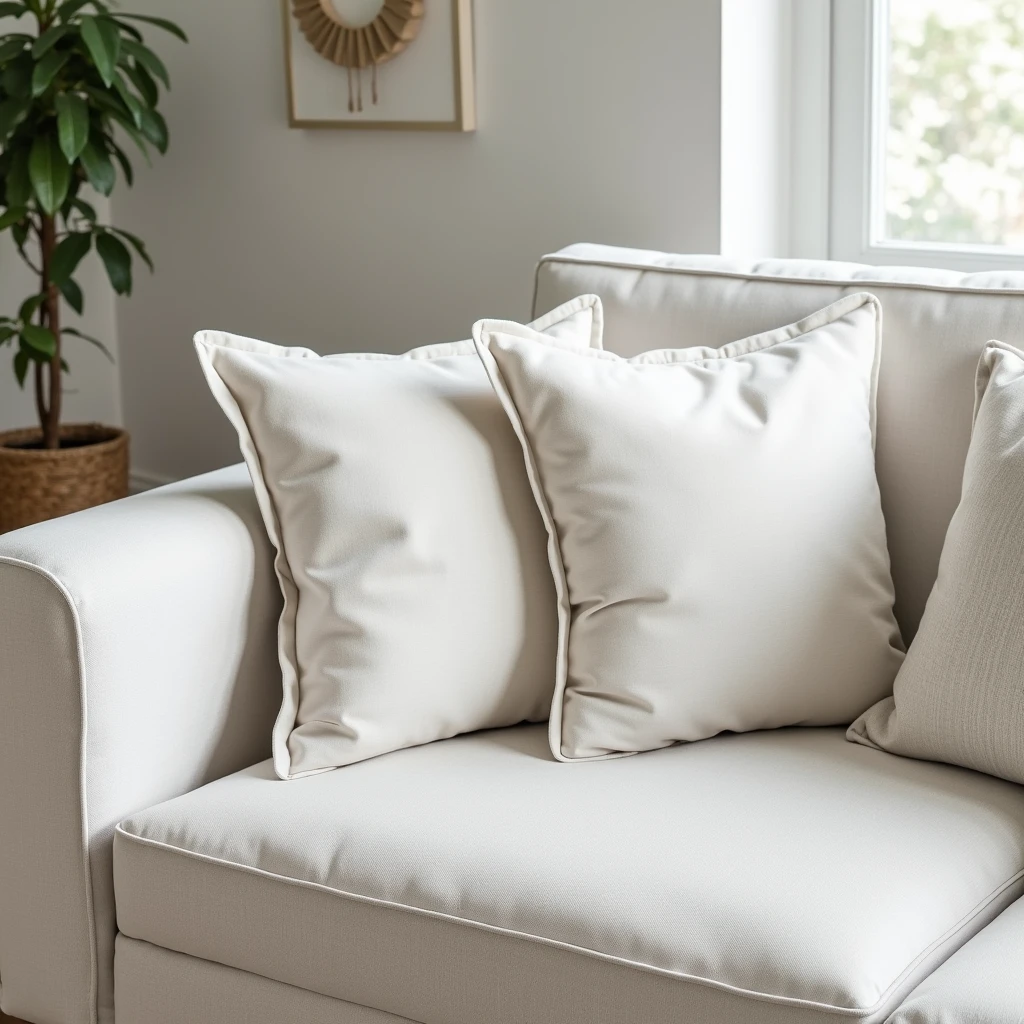 Kit with 4 plain decorative cushions for gray and white sofa, generate a distant photo to advertise on shopee