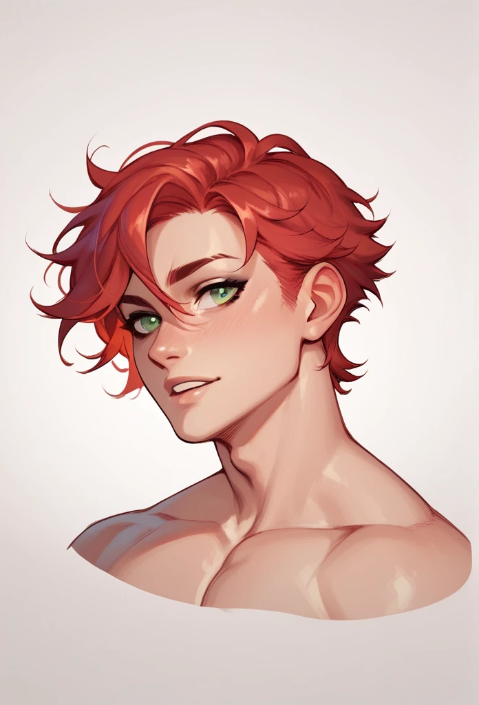 boy, Red-Haired, hairless, bright green eyes