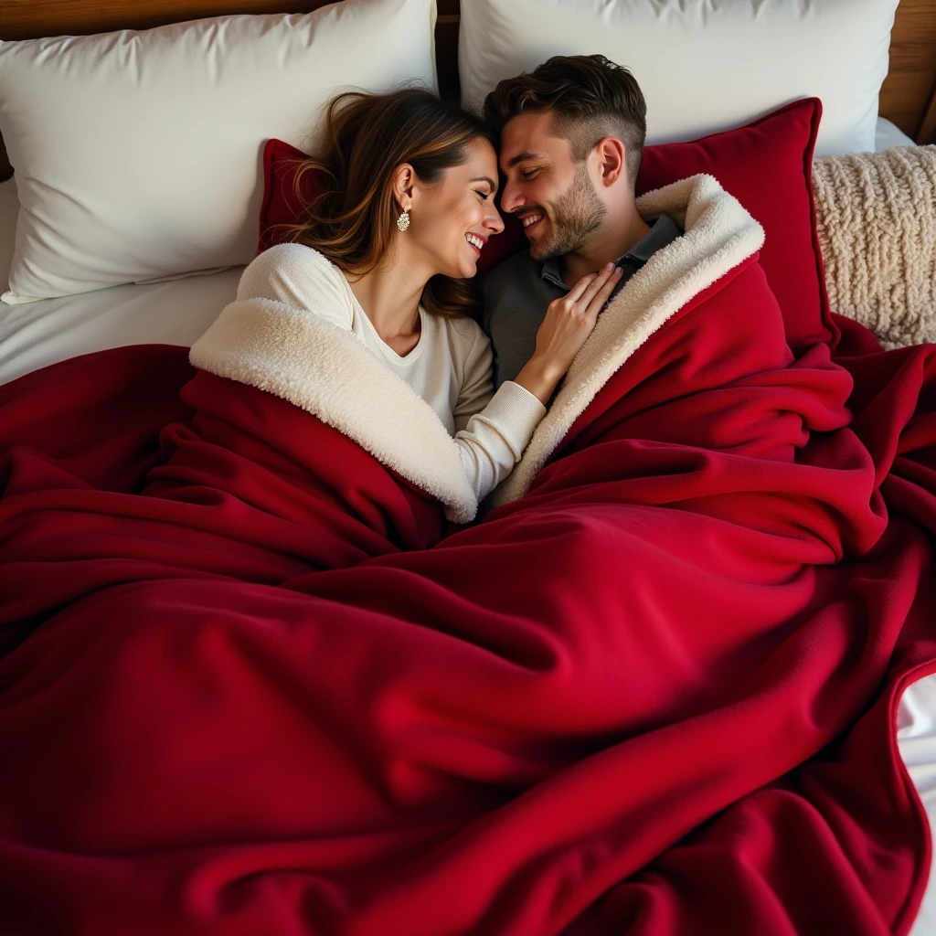 Plain blanket for couple 1.80x2.00 red with sherpa, withouth People
