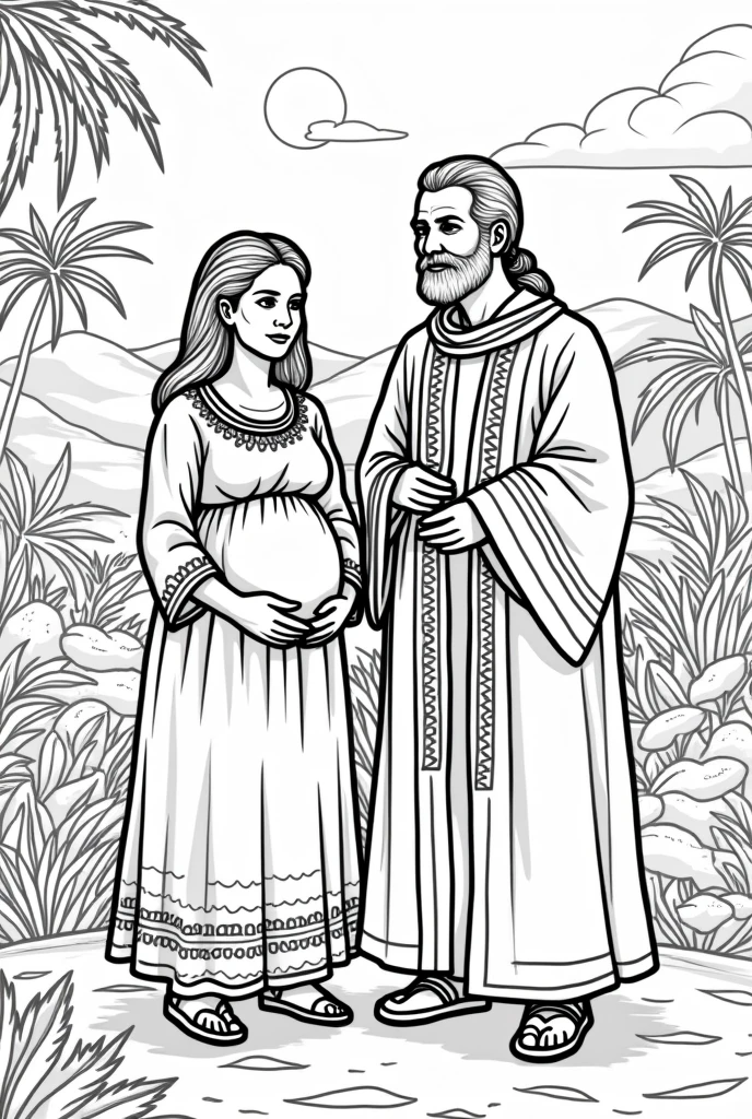 create for me a coloring page of the northeastern legend of pregnant Catirina and Father Francisco