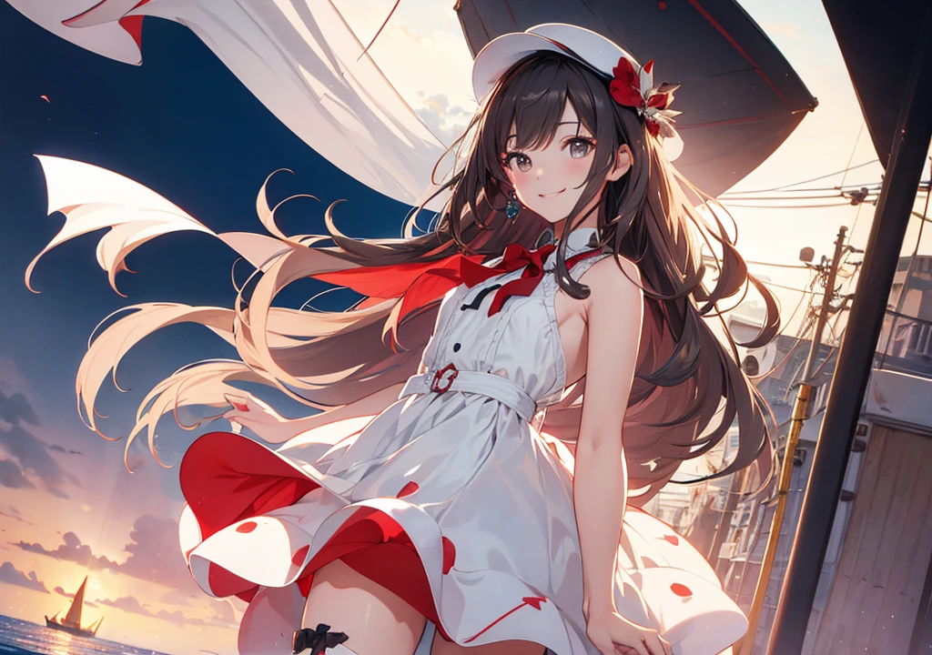 Realistic photos, Focus distance 10mm, Red and white, Beautiful girl, Realistic photos, Shooting at focus distance 10mm, masterpiece, 最high quality, high quality, Very detailed CG 8k wallpaper unit, Award-winning photography, Depth of written boundary, High resolution, bloom, chromatic aberration, Realistic, Very detailed, Art Station Trends, CGsociety Trends, Complex, High detail, dramatic, Art on the go, volumetric lighting, A Disney princess smiling gracefully while feeling the sea breeze on a small yacht in Ibiza
Yacht, sea breeze, smile, elegant hat and dress