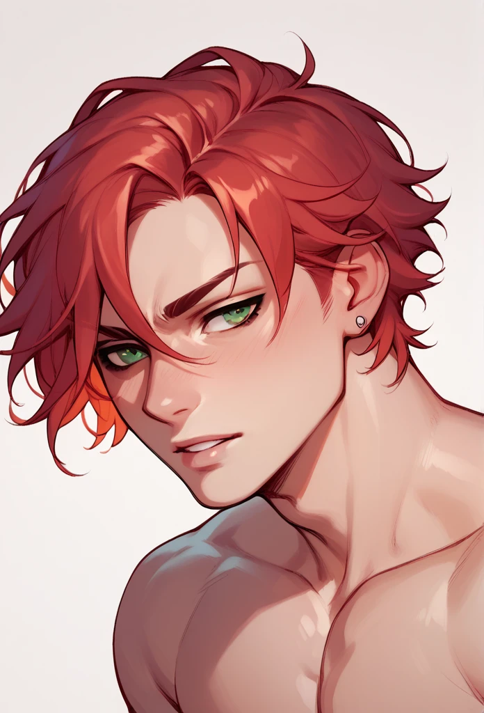 boy, Red-Haired, hairless, bright green eyes