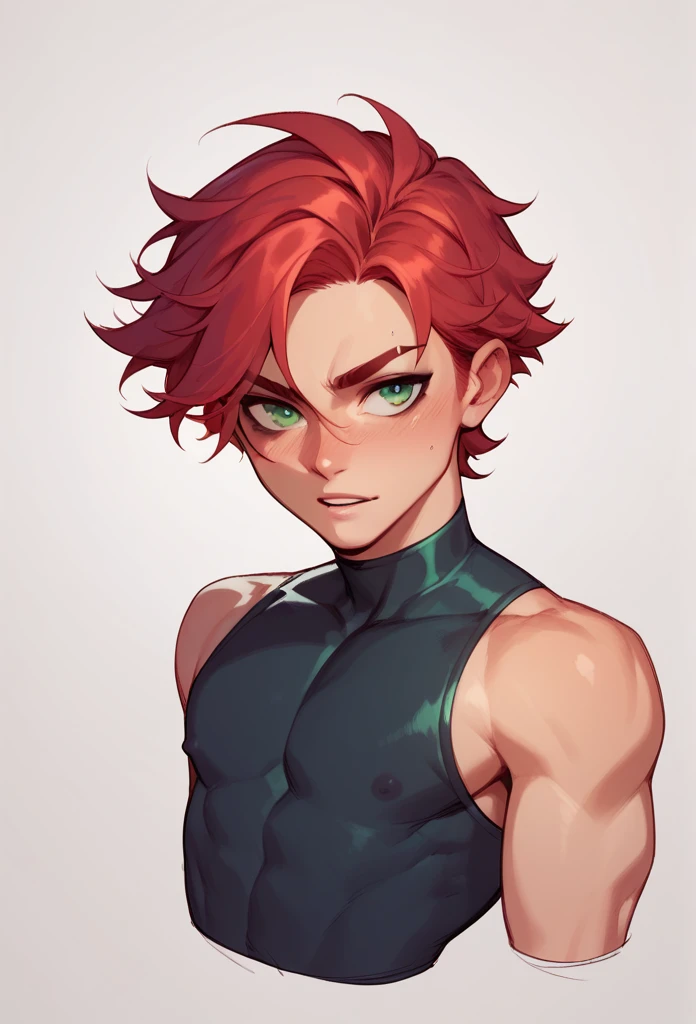 boy, Red-Haired, hairless, bright green eyes