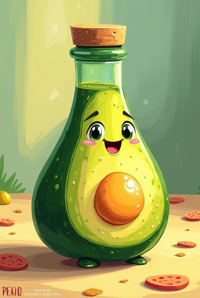 little bottle of avocado oil in cartoon