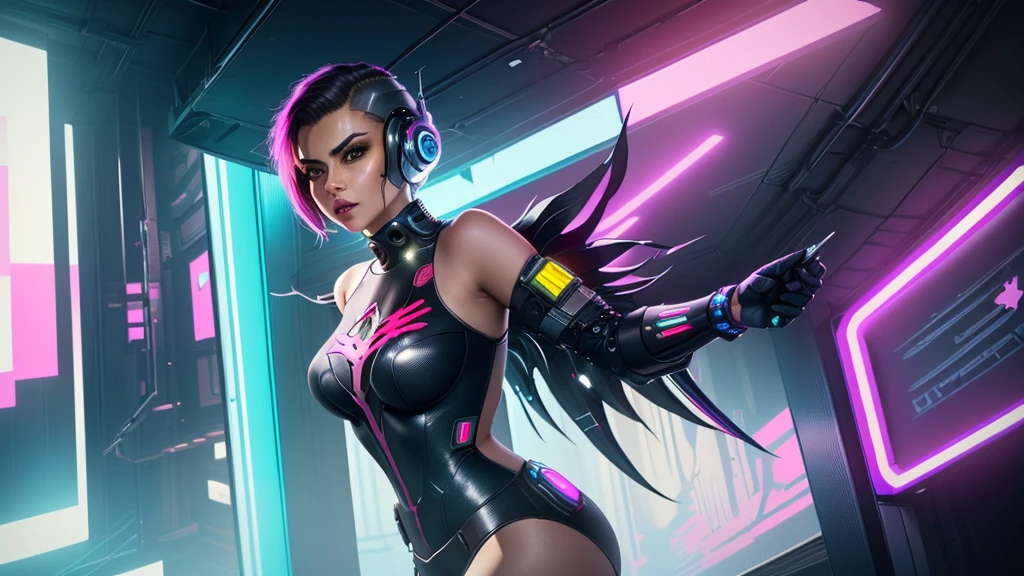 arafed woman in a futuristic suit posing in a futuristic room, seductive cyberpunk dark fantasy, cyberpunk 2 0 y. o model girl, beautiful cyberpunk woman model, cyberpunk bodysuit, cyberpunk angry gorgeous goddess, cyberpunk beautiful girl, beautiful alluring female cyborg, oppai cyberpunk, cyberpunk photo, in cyberpunk style, dreamy cyberpunk girl, cyberpunk judy alvarez, cyberpunk girl