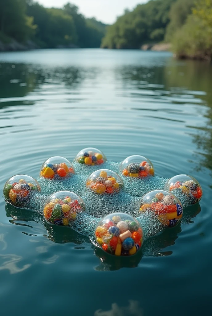 Smart floating net with soda bottle for lakes and rivers
