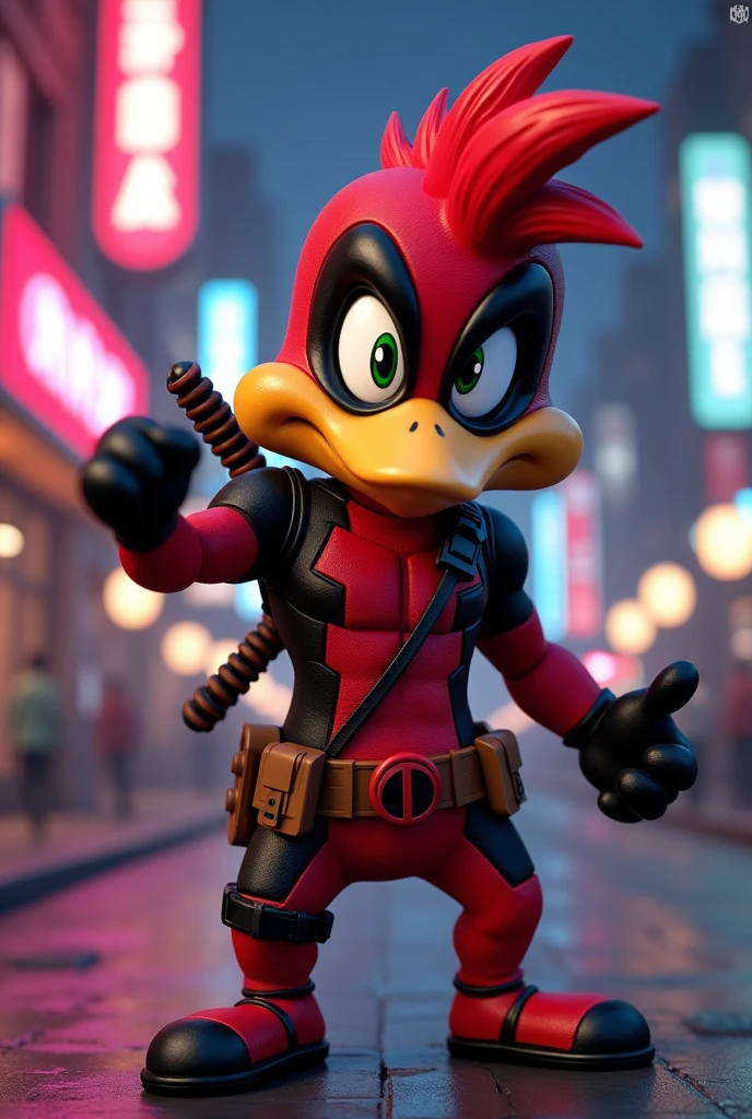 Woody Woodpecker com roupa de Deadpool 