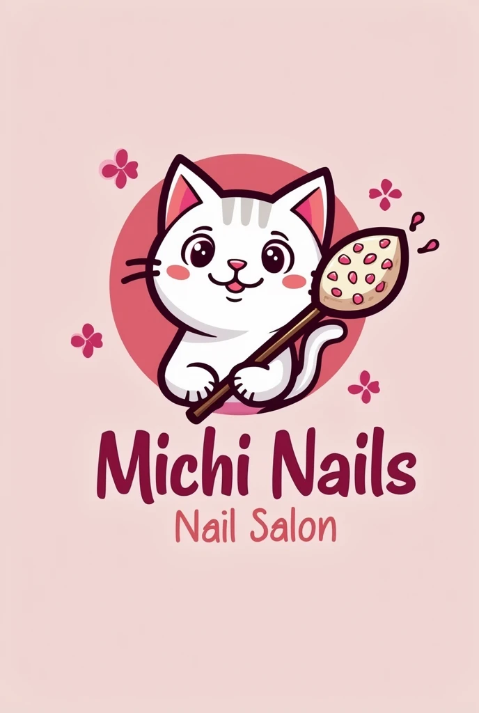Logo for a nail salon called MICHI NAILS that features a cat wand