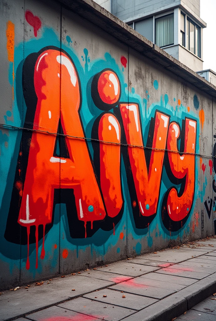throw-up graffity for the name “Aivy” with round thick letters