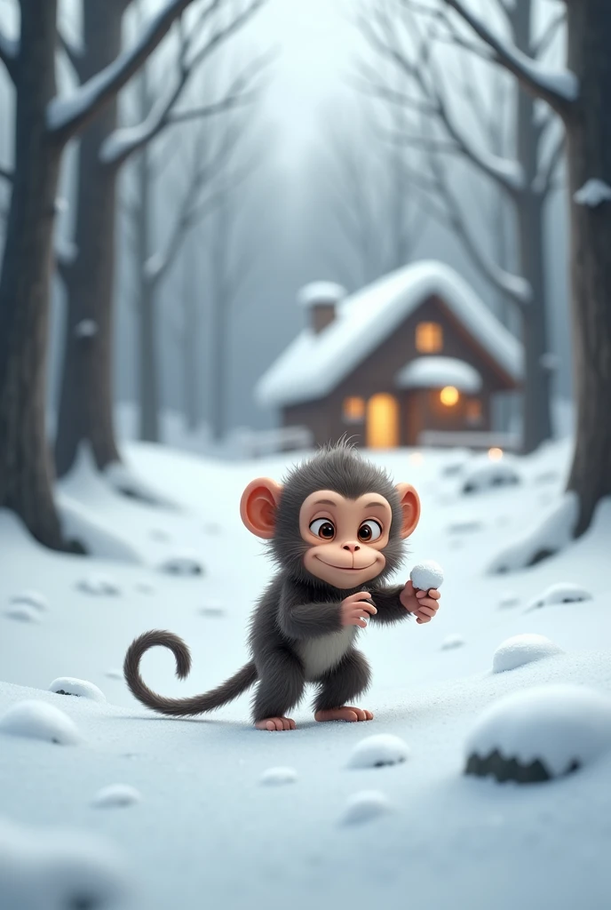 A monkey in winter
