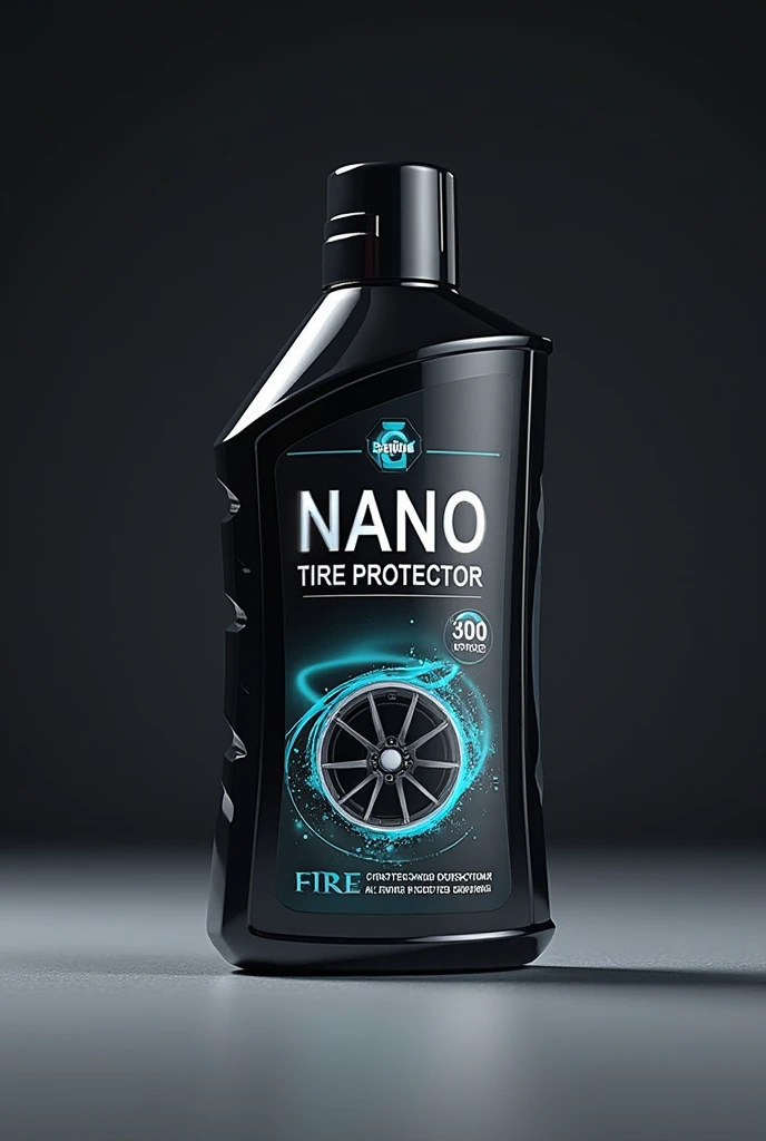 Create a liquid automotive product packaging with the name nano tire protector