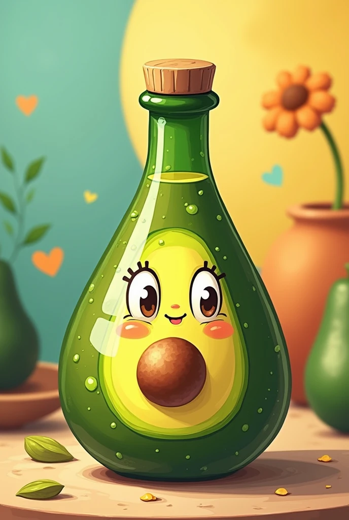 little bottle of avocado oil in cartoon