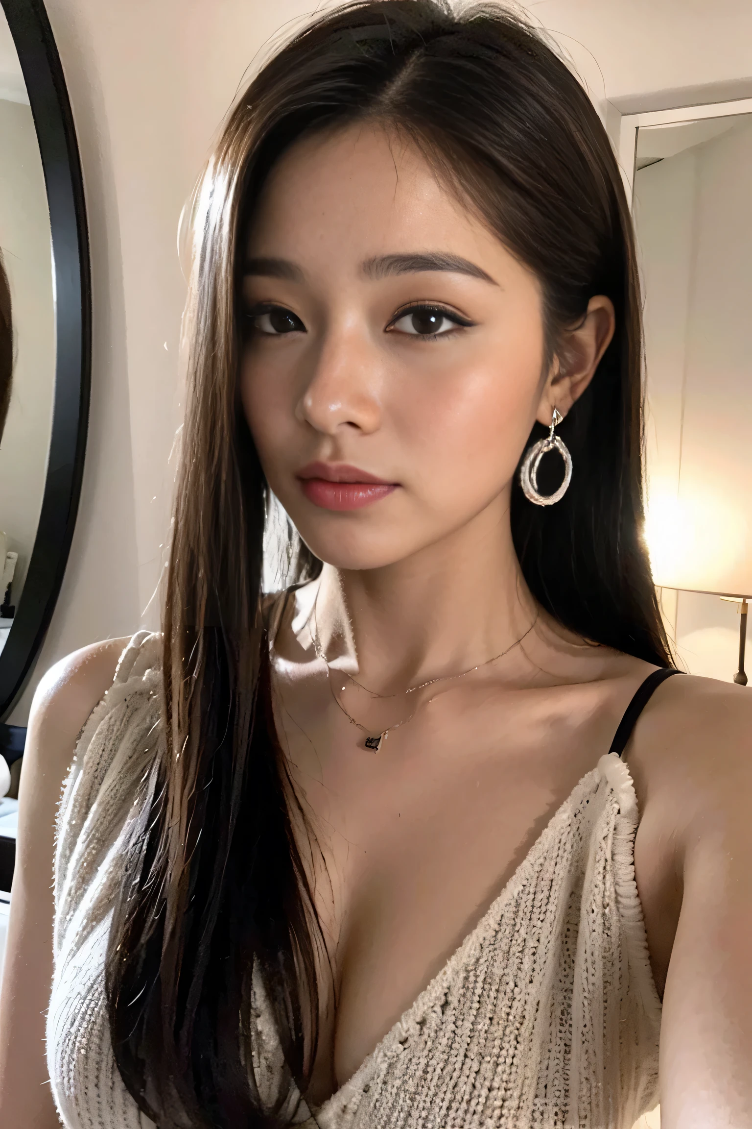 devant un miroir, les cheveux brun foncé、yeux marron clair、actrice japonaise、 Dame、j'ai environ 40 ans..........、(détails complexes:1.2)、(Quel est le top??????????:1.4)、 (Ultra haute résolution:1.2)、Ultra haute résolution、(réglage précis)、(traits du visage détaillés)、Hmph、Résolution 8k、Seins taille bonnet D、cheveux longs、Chambre à coucher、maladie、ベッドでmaladie、Placez une serviette sur votre front pour le rafraîchir、Allongé dans son lit、Merci de vous couvrir d'une couverture..、photo du corps entier、Grand angle、vue de dessus、Mets ta tête sur l'oreiller、