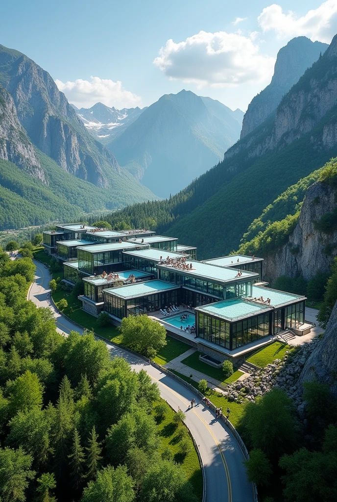 Make me a cover for a youtube video. The cover would be a panoramic view of Andorra and with a text that says: Holidays in Andorra 2024. the text in spanish. The photo of Andorra that shows the Caldea spa.