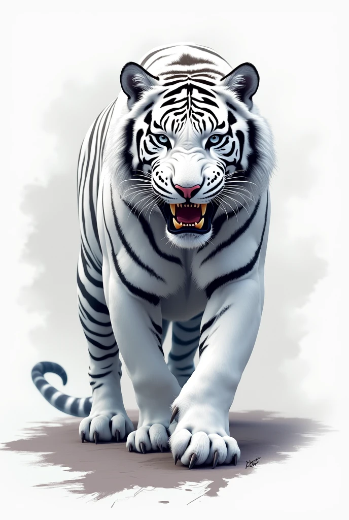 create a common interclass flag fierce white tiger with white and gray background and it has to have the class name: 1st year in Portuguese 