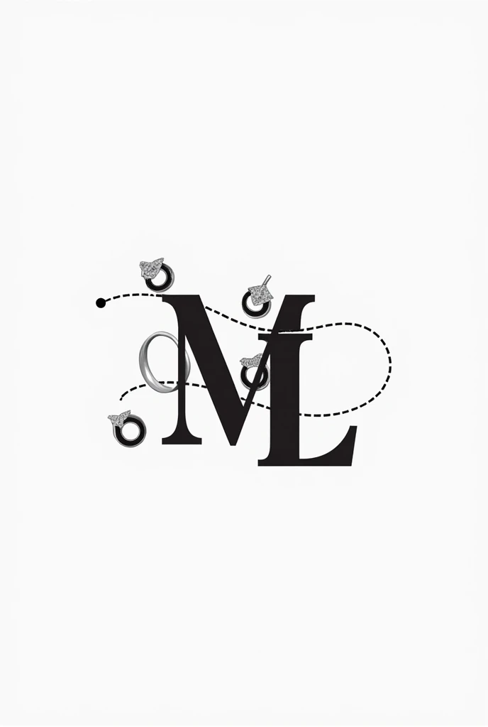 Create an accessories logo with the initials ML accessories are intertwined with the initials necklace bracelet earrings and rings Minimalist model black and white color