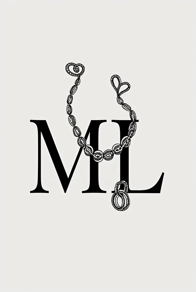 Create an accessories logo with the initials ML accessories are intertwined with the initials necklace bracelet earrings and rings Minimalist model black and white color