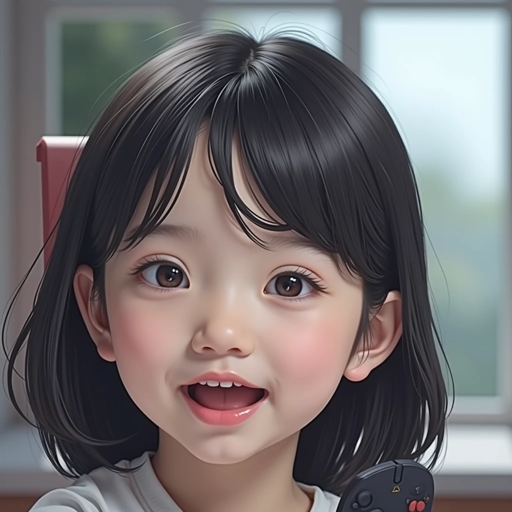 pretty young 8 year old Asian mix white girl playing PC games taking a selfie cute